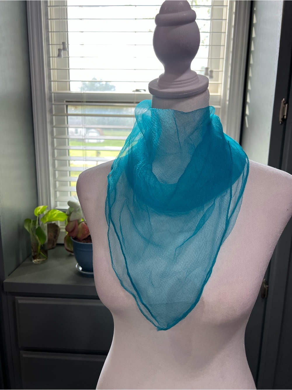 Vintage Lightweight Teal Sheer Scarf - Women Accessories